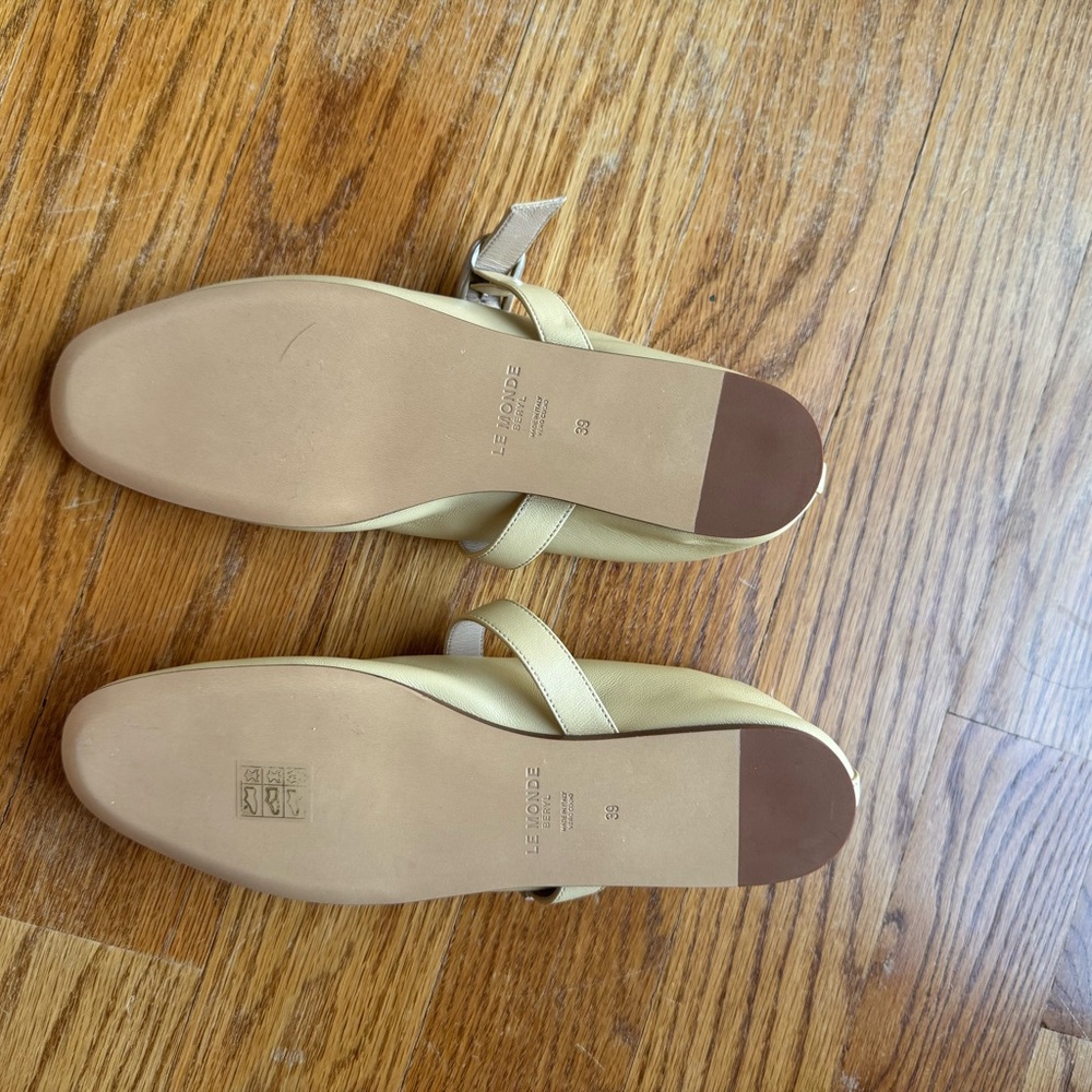Pale Yellow Mary Jane Leather Flats with Buckle Strap - Picture 4 of 6